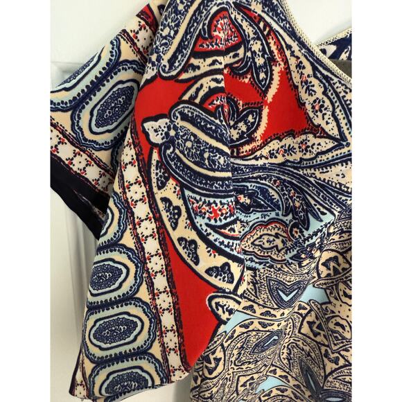 Alter’d State Cold Shoulder Boho Mini Dress S Blue Red Paisley Print - Picture 3 of 5